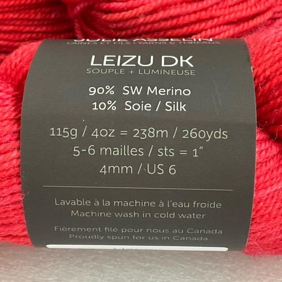 JULIE ASSELIN Leizu DK SW Merino & Silk Yarn | 2 Skeins, 520 Yards | Happy (Red) - Picture 3 of 4